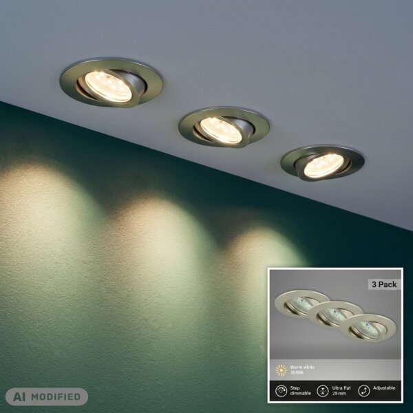 Einbauleuchte Briloner LED 3er Set dimmbar über Lichtschalter 6,5 Watt Nickelmatt Einbauspot warmweiß