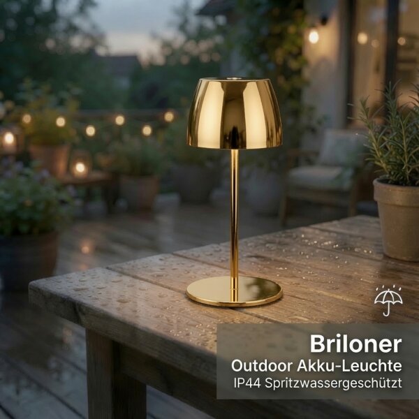 Akku-Leuchte Briloner 2,5 Watt LED Gold Tischleuchte Touchdimmer IP44