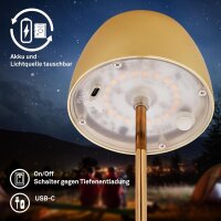 Akku-Tischleuchte Akku-Leuchte, Goldfarbig, 2,5 Watt, Touchdimmer, IP44, Ø 8 cm – Briloner