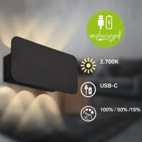 Akku-Leuchte Briloner 2 Watt LED Schwarz Wandlampe...