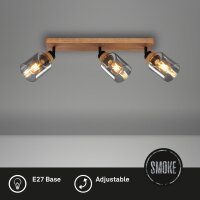 Strahler Briloner 3er Spot Rauchglas Deckenlampe Holz...