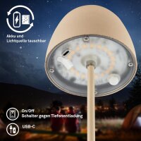 Akku-Leuchte Briloner 2,5 Watt LED Beige Tischleuchte Touchdimmer IP44 Tischlampe