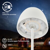 Akku-Tischleuchte Akku-Leuchte mit Ladestation, Weiß, 1,5 Watt, Touchdimmer, IP44 – Briloner