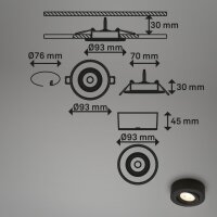 Einbauleuchte Briloner LED Schwarz 5 Watt Aufbauleuchte 500 Lumen Spot