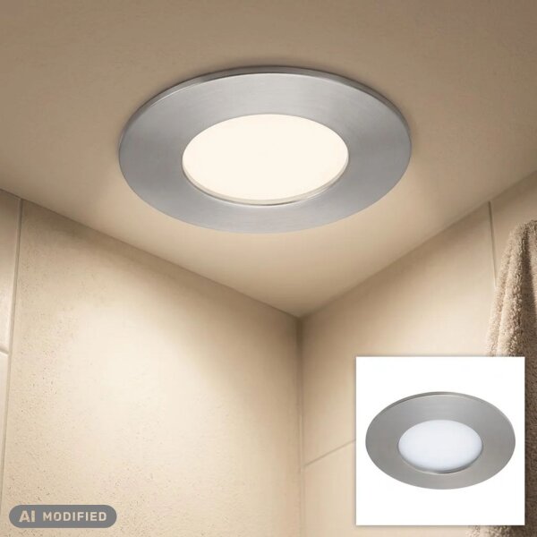 LED Einbaulampe, Nickelmatt, Bohrloch 7,6 cm, 5 Watt, 450lm, Neutralweiß, IP44 – Briloner