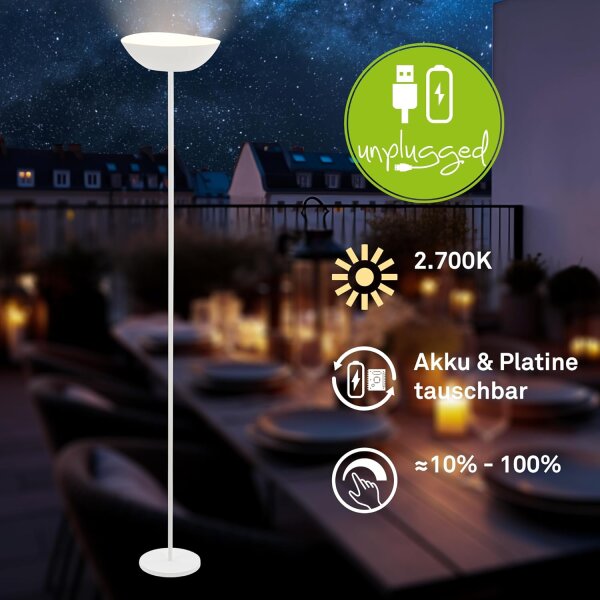 Akku-Leuchte Briloner 8 Watt LED Standleuchte Weiß dimmbar 170 cm Stehlampe Deckenfluter