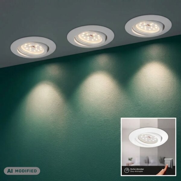 Einbauleuchte Briloner 3 x 3,5 Watt LED Einbauspot dimmbar über Schalter 3er Set je 350 Lumen Weiß warmweiß