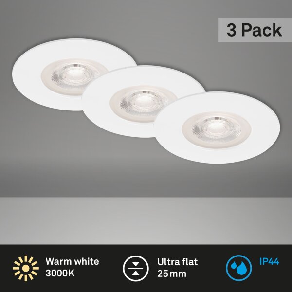 Einbauleuchte Briloner LED 3er Set Weiß 4,9 Watt IP44 Einbau Spot