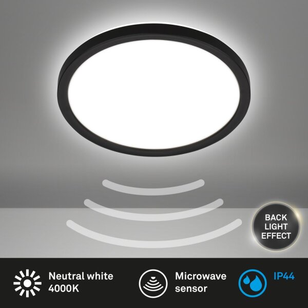 Briloner Move LED Deckenleuchte Schwarz Ø24cm IP44 Sensor Backlight 16W 1900lm Neutralweiß