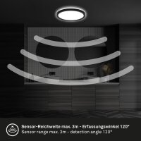 Briloner Move LED Deckenleuchte Schwarz Ø24cm IP44 Sensor Backlight 16W 1900lm Neutralweiß