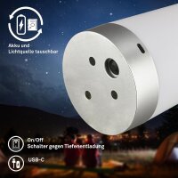 Akku-Tischleuchte Akku-Leuchte, Chrom-matt, 2,8 Watt, 280lm, Touchdimmer, IP44 – Briloner