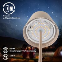 Akku-Leuchte Briloner 3,5 Watt LED Tischleuchte RGBW Beige Touchdimmer IP44 mit Ladestation Tischlampe