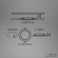 LED Einbauleuchte Einbaupanel, Schwarz, Bohrloch 15 cm, 12 Watt, Ø 17 cm – Briloner