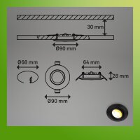 Briloner LED Einbaustrahler schwarz Set 3-fach – Ø 90 mm – 4,9 W – dimmbar – Farbtemperaturwechsel