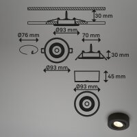 LED Einbauleuchte Einbau- & Aufbauleuchte, Schwarz, Bohrloch 7,6 cm, 5 Watt, dimmbar – Briloner