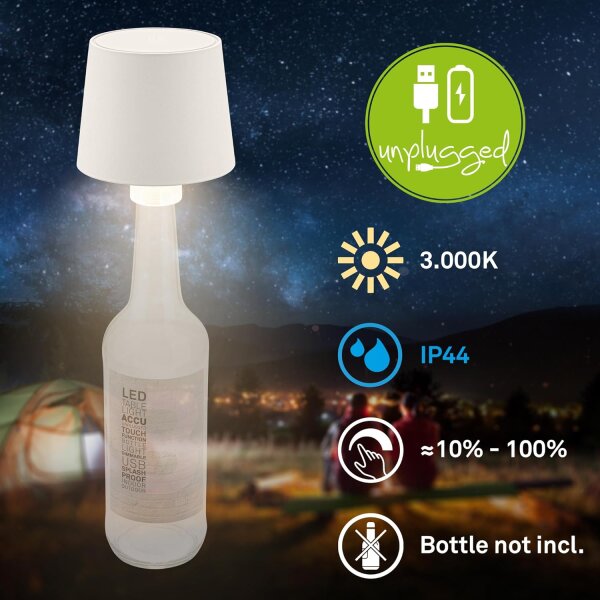Briloner LED Akku-Tischleuchte Weiß Dimmbar IP44 Warmweiß Touch (7709-016)