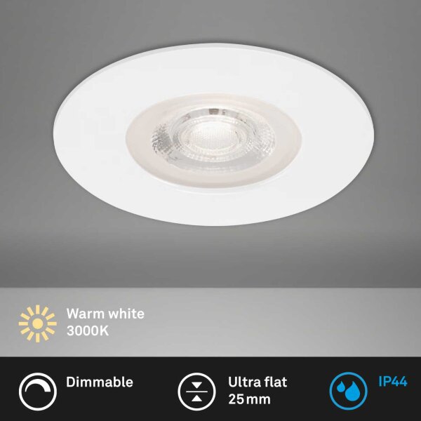 LED Einbauleuchte EBL, Weiß, Bohrloch 6,8 cm, 4,8 Watt, 480lm, 3000K, dimmbar, IP44 – Briloner