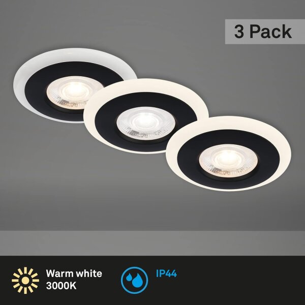 LED Einbauleuchten 3-fach, Schwarz, Bohrloch 6,8 cm, 3x4,9W, 460lm, 3000K, IP44 – Briloner