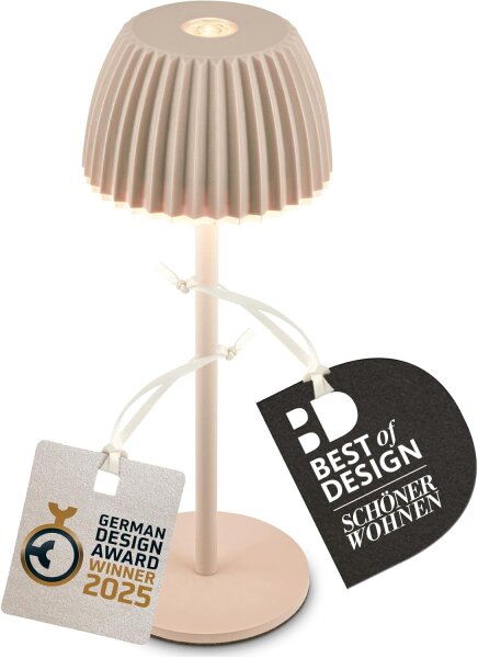 Akku-Tischleuchte Riffle Nano, Beige (Sandfarben), 1,5 Watt, dimmbar, Touchdimmer – Briloner