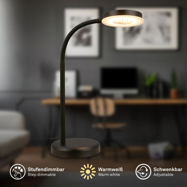 Tischleuchte Briloner 12 Watt LED Schwarz Tischlampe Touchdimmer