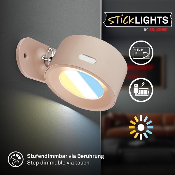 Akku-Leuchte Briloner Wandleuchte 1,6 Watt LED Beige dimmbar Wandlampe CCT