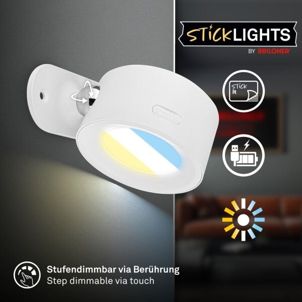 Akku-Leuchte Briloner Wandleuchte 1,6 Watt LED Weiß Wandlampe Bohren statt Kleben