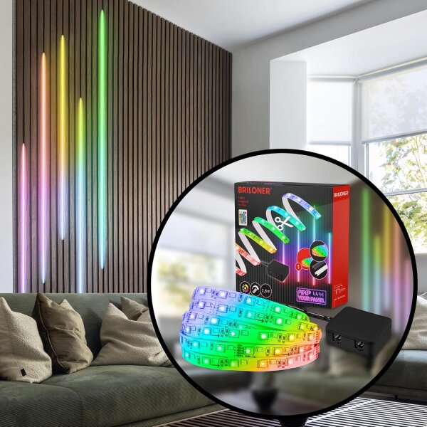 LED Stripe Briloner Starter-Set für Wandpaneele Fernbedienung, Verteiler-Box 260 cm RGB dimmbar