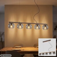 5-flammige Pendelleuchte, Holz / Rauchglas, 5 x E14 max....
