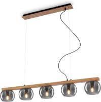 Pendelleuchte Briloner Rauch-Glas 5-flammig Holz...