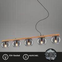 Pendelleuchte Briloner Rauch-Glas 5-flammig Holz...