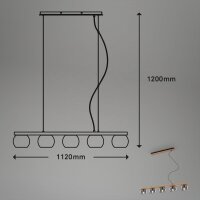 Pendelleuchte Briloner Rauch-Glas 5-flammig Holz Hängelampe