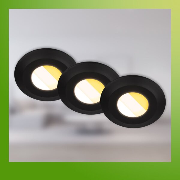 Briloner Klira LED Bad-Einbaustrahler 7589-035 – 3er Set dimmbar mit Farbtemperaturwahl, schwarz, 3× 4,9 W, IP44