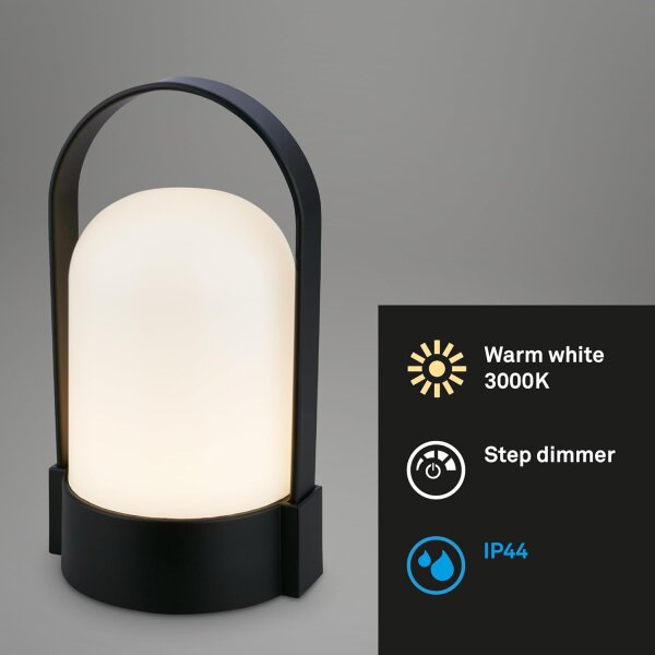 Akku-Leuchte Briloner 1 Watt LED Tischleuchte Schwarz IP44 Touchdimmer Tischlampe