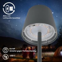 Akku-Tischleuchte Akku-Leuchte Ladestation, Anthrazit, 3,5 Watt, Touchdimmer, IP44 – Briloner