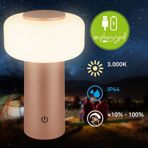 Akku-Leuchte Briloner 1,8 Watt LED Tischleuchte Coffee Touchdimmer IP44 Tischlampe