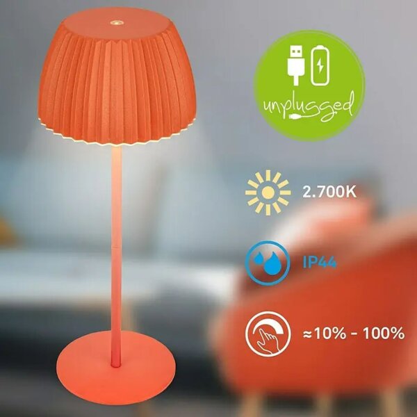 Briloner Riffle LED Akku-Tischleuchte kabellos, dimmbar, Orange, IP44, 2 Watt, 200 Lumen, 2700 K