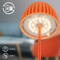 Briloner Riffle LED Akku-Tischleuchte kabellos, dimmbar, Orange, IP44, 2 Watt, 200 Lumen, 2700 K