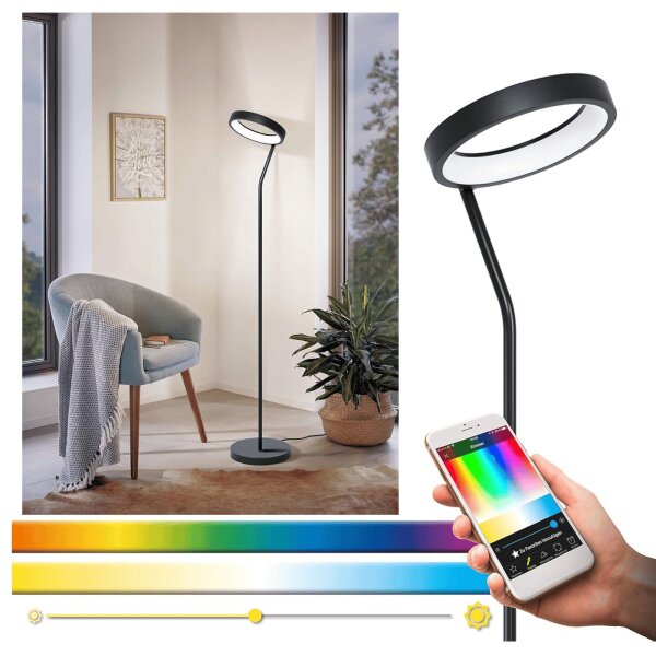 EGLO MARHERA-C Stehleuchte LED Smart Home Schwarz Stehlampe dimmbar RGB CCT