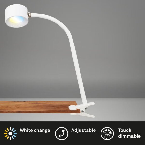 Briloner LED Akku-Klemmleuchte magnetisch abnehmbarer Kopf, Touchdimmer, CCT 3000–6500 K, Weiß, 4,5 Watt, 220 Lumen