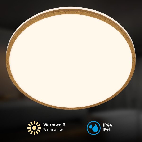LED Deckenlampe Badleuchte, Holz, 18 Watt, 1850lm, 3000K, IP44, Ø 33 cm – Briloner