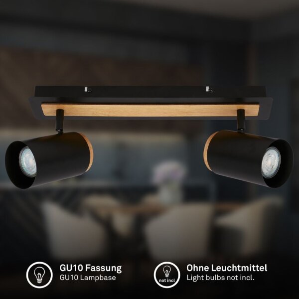 Strahler Briloner 2er Spot Deckenleuchte Holz Schwarz GU10 Deckenlampe