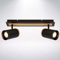 2-flammiger Deckenspot 2er, Schwarz / Holz, 2x9W, GU10-Fassung, 40 x 14,5 cm – Briloner