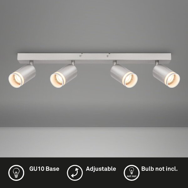 4-flammiger Deckenspot 4er Strahler, Chrom-Matt, 4x9W, GU10-Fassung, Glas – Briloner
