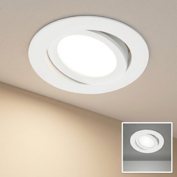 LED Einbaulampe, Weiß, Bohrloch 8,6 cm, 7 Watt, 600lm, 4000K, schwenkbar, IP23 – Briloner