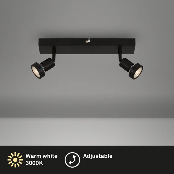 2-flammiger Deckenspot 2er Strahler, Schwarz, 2x4,9W, 460lm, 3000K, 32 x 8,5 cm – Briloner