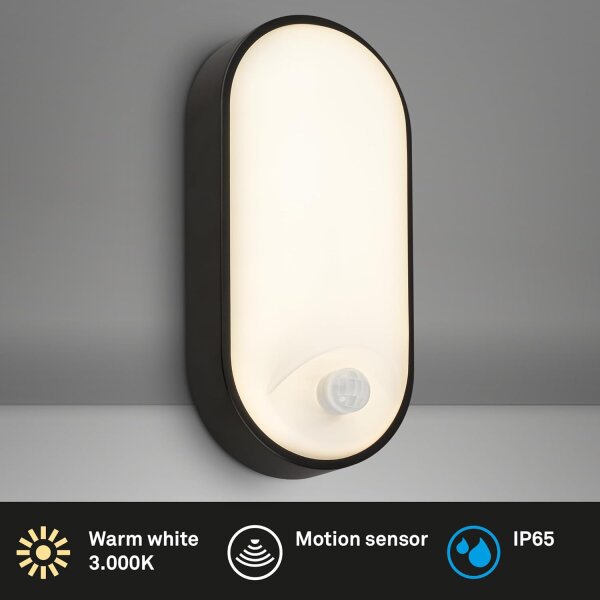 Außenleuchte Briloner 12 Watt LED Wandlampe Schwarz IP65 Sensor Außenleuchte