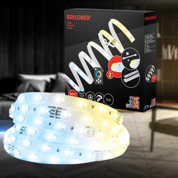 Starter Set LED Stripe Briloner 200 cm CCT Fernbedienung LED Band dimmbar