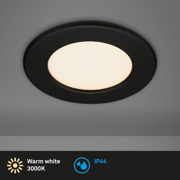 Briloner LED Einbauleuchte Thin Einzelspot 6W 650lm Schwarz IP44 Ultra-Flach (7053-015)