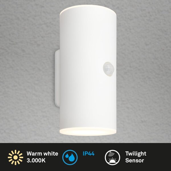 Akku-Leuchte Briloner Wandlampe 8,5 Watt LED Weiß Bewegungsmelder, Dämmerungssensor IP44 Wandleuchte