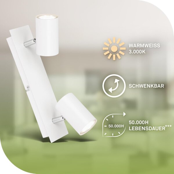Strahler Briloner 2 x 2,5 Watt LED GU10 Spot Ultraenergieeffizient Weiß Deckenlampe